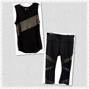 XERSION Performance Wear 2 pc Black Gold Track Suit Womens Large Tank Pant NWT